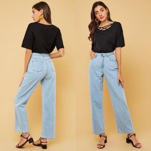 Light Wash High Waisted Straight Leg Jeans